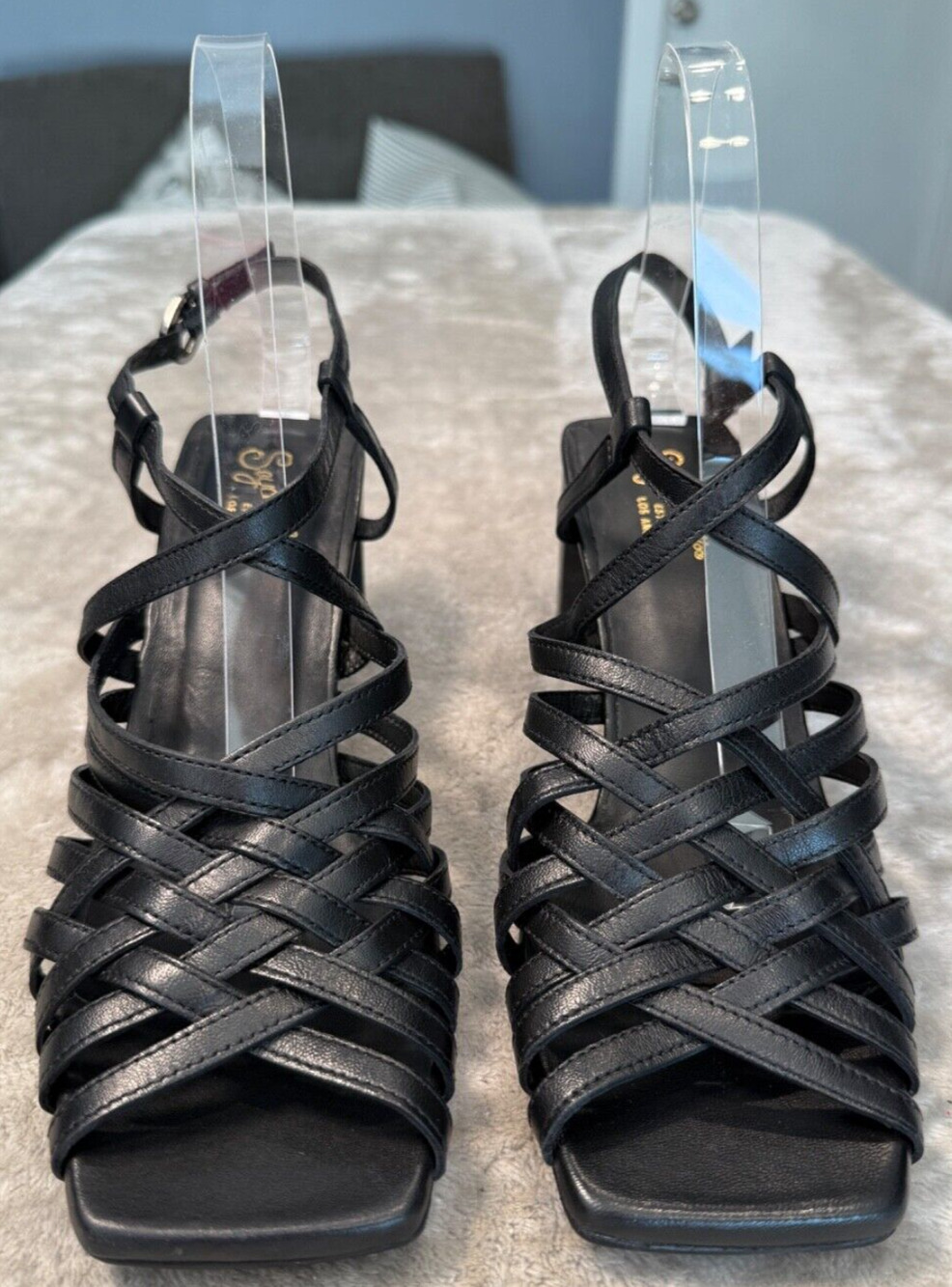 Seychelles Charter Black Leather Sandals Block Heel Square Toe Womens Size 8